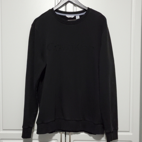 Calvin Klein Mens Black Pull Over Sweatshirt Soft Fleece Lining Embroidered Logo - Picture 6 of 10